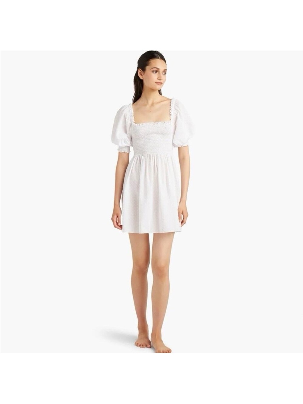 HILL HOUSE• Athena white Swiss dot map mini dress shirt